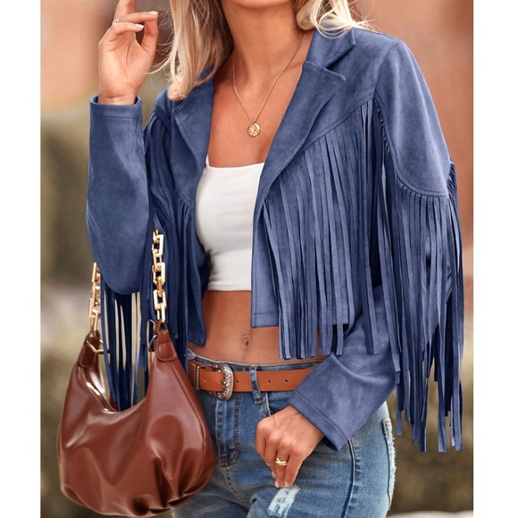 Classic Vegan Suede Open Front Moto Biker Jacket - Picture 6 of 14